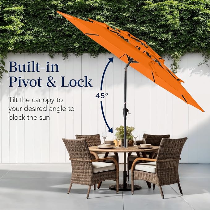 Best Choice Products 10ft 3-Tier Market Patio Umbrella, Outdoor Sun Shade with Tilt, Crank Lift, 8 Ribs for Backyard, Deck, Poolside – Orange