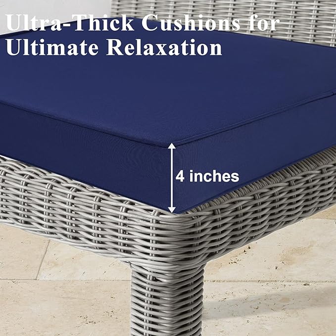 Outdoor Chair Cushions 19x19x4 Inch, Waterproof Blue Patio Furniture Cushions Set of 2 with Ties & Handle, 3 Year Color Fastness Square Replacement Seat Cushions for Sofa, Couch