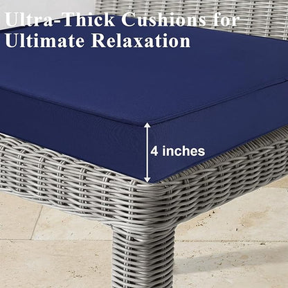 Outdoor Chair Cushions 19x19x4 Inch, Waterproof Blue Patio Furniture Cushions Set of 2 with Ties & Handle, 3 Year Color Fastness Square Replacement Seat Cushions for Sofa, Couch