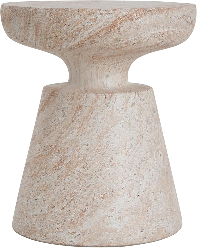 Christopher Knight Home Jaym 20.5" H Indoor Outdoor Accent Side Table, Patio Decorative End Table, Round Top Lightweight Concrete Garden Stool for Patio Balcony & Garden Decor, Travertine
