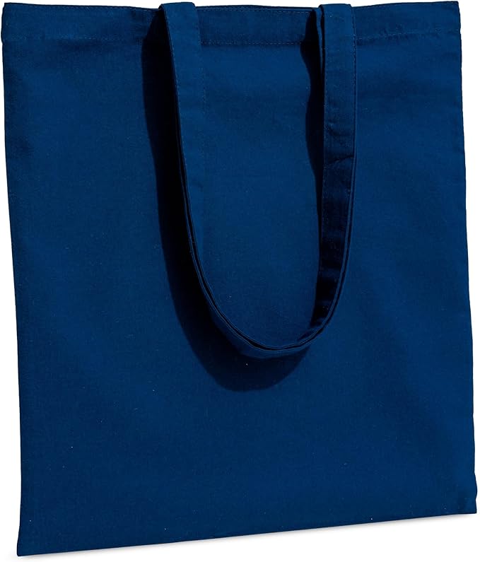 Carrywell (Not Made In China) Canvas Tote Bags Blue, 15"x16", Bulk Organic Cotton Reusable Shopping Bag, Blank Cloth Totes With Handles