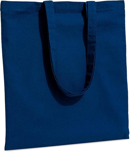 Carrywell (Not Made In China) Canvas Tote Bags Blue, 15"x16", Bulk Organic Cotton Reusable Shopping Bag, Blank Cloth Totes With Handles