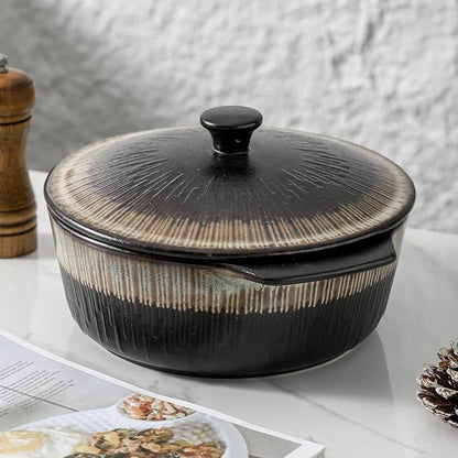 KOOV Ceramic Casserole Dish with Lid, 2 Quart, 9 inch, Rough Black