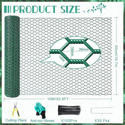 32.8ftx20In Plant Protectors from Animals,Plant Cages for Outdoor Plants,Wire Plant Protector Cage,Wire Plant Protector,Chicken Wire Cloche with Ground Stakes & Nylon Ties Protect Plants from Animals