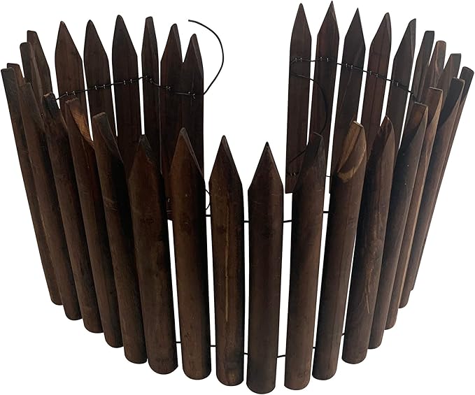 Worth Garden Wooden Short Fence Edging - Burnt Wood Finish Outdoor Lawn Landscape Edging - Flexible Decorative Border - Tree Fence - 11.8'' H x 42'' L - K624A05