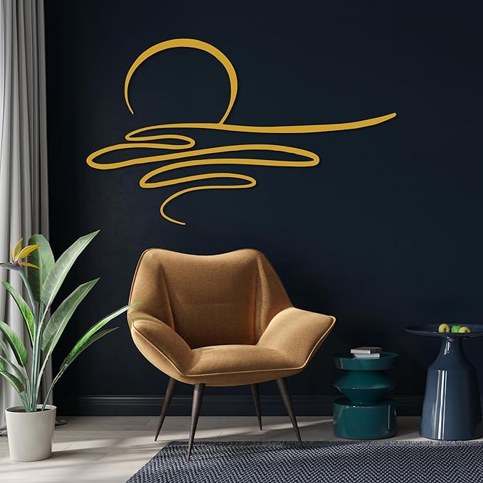 Sunrise Metal Wall Art, Sunset Metal Wall Decor for Living Room, Sunshine Line Art Home Decor Outdoor Indoor, Sun Design Modern Artwork for Walls, Abstract Sunset Wall Decor, Housewarming Gifts
