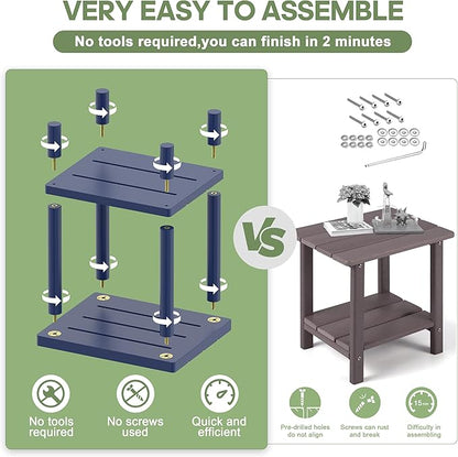 LEJANEOYE Outdoor Side Table, 2-Tier Small Outdoor Table for Patio, Adirondack Side Tables for Outside or Indoor, Bamboo End Table for Pool, Porch, Weather Resistant Easy Maintenance-Dark Blue