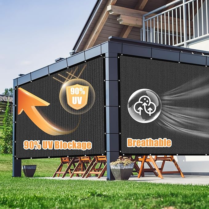 Amagenix 90% Sun Shade Cloth with Grommets, 8' x 12' Pergola Replacement Shade Cover Canopy Privacy Screen for Outdoor Patio Garden, Dark Gray (We Customized)