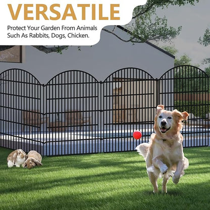 10 Panels Decorative Garden Metal Fence, 48in (H) x 24ft (L) No Dig Dog Fencing for Outdoor Yard, Rustproof Animal Ground Stakes Temporary Panel Border Barrier for Patio Flower Bed Camping