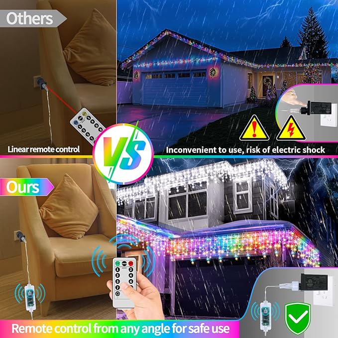 XZAI 800LED 72FT, Fairy Icicle String Lights, Plug-in, Multi-Color & Cool White, Christmas Party Decors, Remote, 8 Modes, Timer, Dimmable, IP65 Waterproof, Hanging for Outdoor & Indoor Use