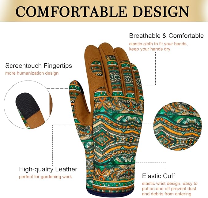 Leather Gardening Gloves for Women Thorn Proof Garden Gloves Touch Screen Working Gloves Gifts,M