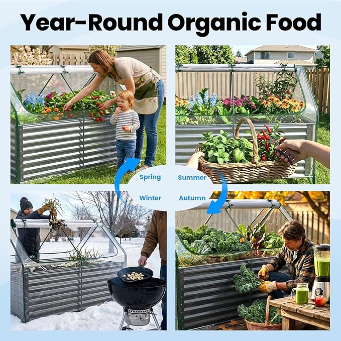 Quictent Raised Garden Bed Galvanized Raised Beds for Gardening Vegetables with Cover 6x3x2 ft Tall Metal Planter Box Outdoor Use (Clear)