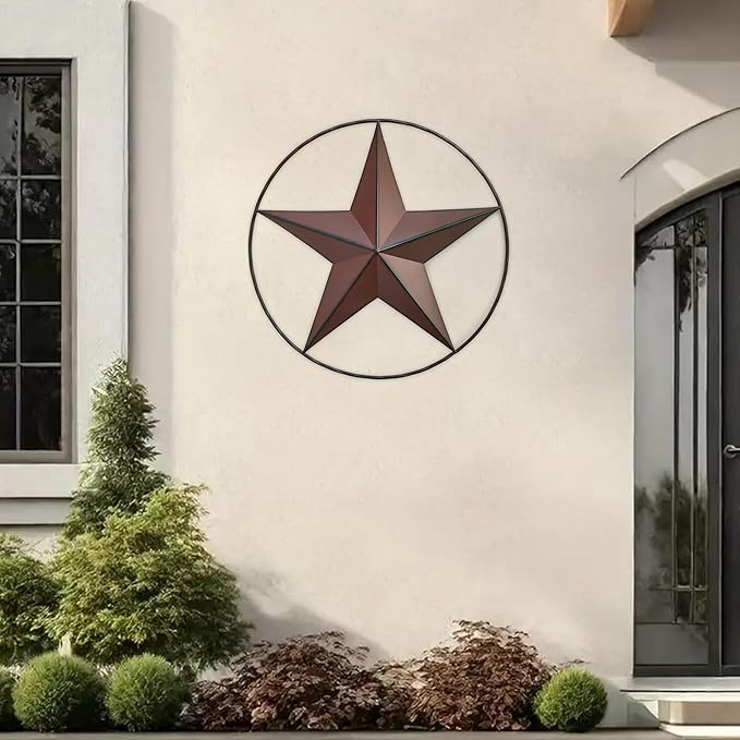 JoyEvy 24.5" Red Large Barn Star Wall Decor-Americana Exterior House Decor-Metal Star for Outside Texas Stars Art Rustic Vintage Western Country Home Farmhouse Wall Decoration
