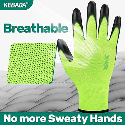 Kebada W1 Work Gloves for Men and Women, PU Coated Safety Gloves with Grip, Touchscreen, Ideal for Warehouse Package Handling, Construction, Gardening, Green Large