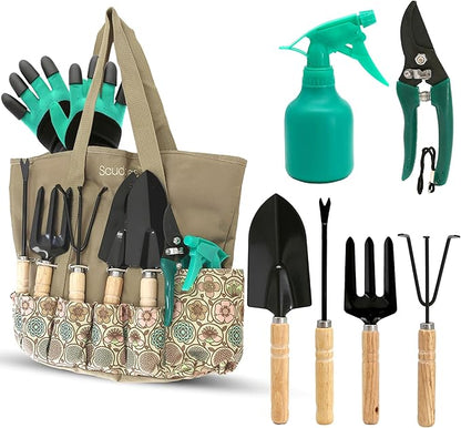 Scuddles All-in-One Gardening Tool Set with Large Storage Tote – Durable, Rust-Resistant Hand Tools with Ergonomic Grip for Digging, Weeding & Planting – Ideal Garden Gift for Women, Men & Beginners