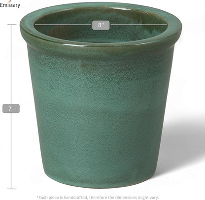 Emissary Round Stoneware Planter (Parent SKU 12012) (Green, 8" D x 7" H)
