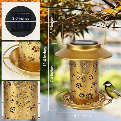 Solar Bird Feeders Outdoors Hanging - Metal Waterproof Outside Wild Bird Feeders Solar Garden Lantern Ideal Gift for Bird Lovers, Women and Mom, Decoration for Yard, Patio, Lawn