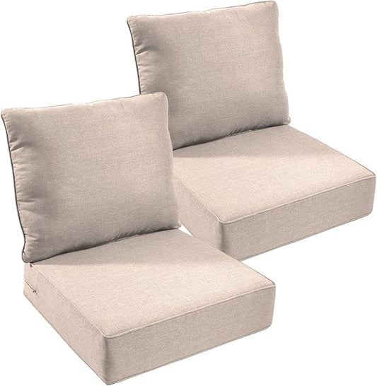 Outdoor Chair Cushions, 6 inch Thick Seat Cushion for Outdoor Furniture, Waterproof 22x24 Patio Furniture Cushions, Patio Couch Cushions Replacement, Include 2 Back & 2 Seat Cushion, Thick/Beige