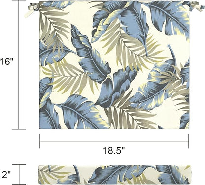 LVTXIII Outdoor Seat Cushions Set of 4 Square Corner Chair Cushions with Ties, Patio Chair Pads for Home Office and Patio Garden Furniture Decoration 18.5"x16"x2", ‌Lush Palm Blue