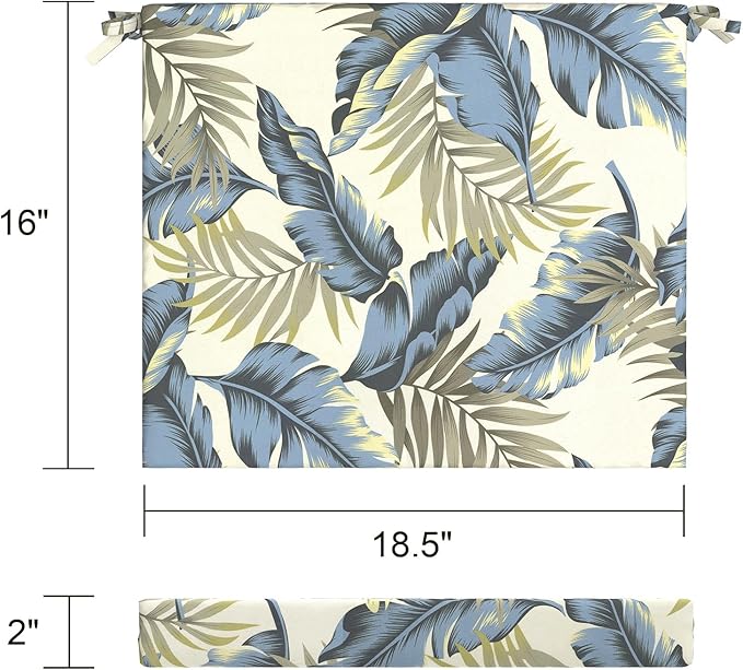 LVTXIII Outdoor Seat Cushions Set of 2 Square Corner Chair Cushions with Ties, Patio Chair Pads for Home Office and Patio Garden Furniture Decoration 18.5"x16"x2", ‌Lush Palm Blue
