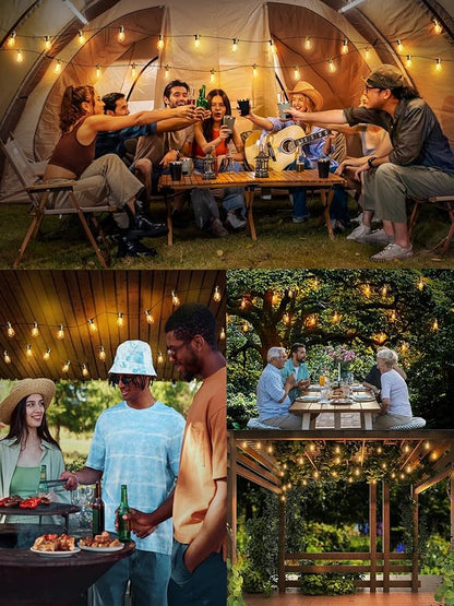Svater Outdoor String Lights 100 FT, Patio for Outside with Shatterproof S14 Bulbs, Waterproof LED Hanging Light for Cafe Backyard Bistro Party, Warm White
