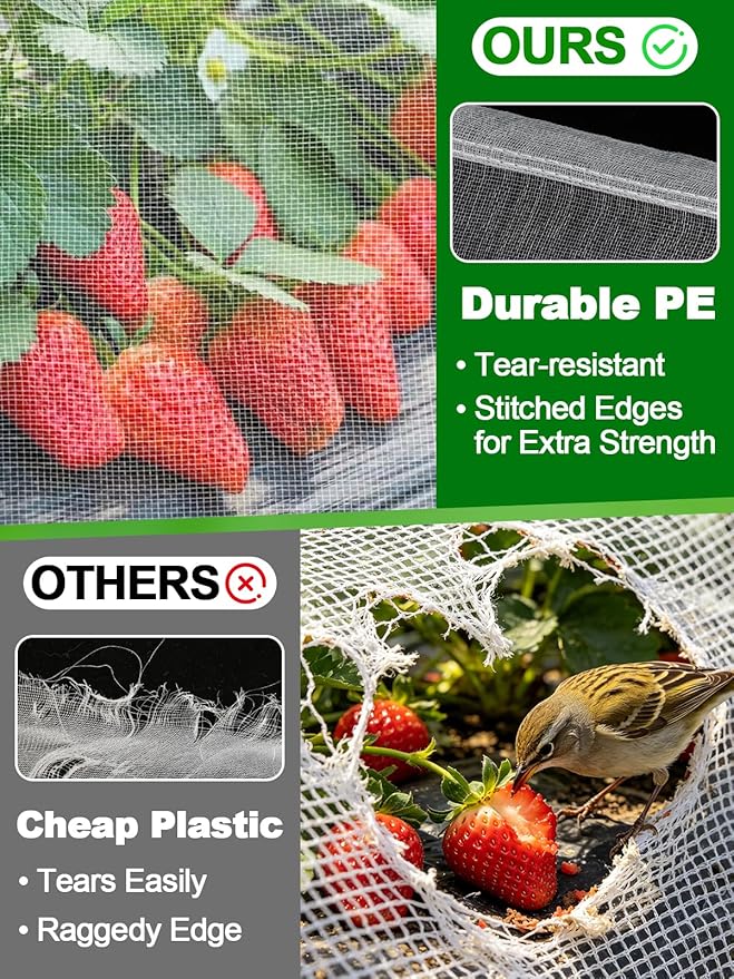 4x20ft Large Garden Netting - Ultra Fine Mesh Plant Covers to Keep Small Animals Pest Out, Bird Barrier Screen for Protecting Vegetables Fruits Flowers Raised Beds (Without Support Pole)