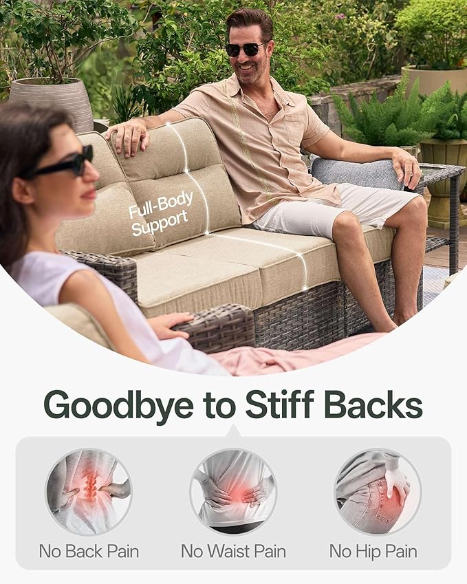 Luxury 5-Piece Patio Furniture Set with 6-Inch Thick Cushions, Outdoor Swivel Rocker Chairs and Table, Wicker Conversation Set for Porch, Deck, Balcony, Yard in Beige