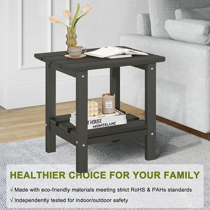 Adirondack Outdoor Side Table, 2-Tier Small Patio End Table, Weather Resistant HDPE Outdoor End Tables for Garden, Lawn, Pool, Beach, Porch, Deck, Backyard - Square, Dark Gray
