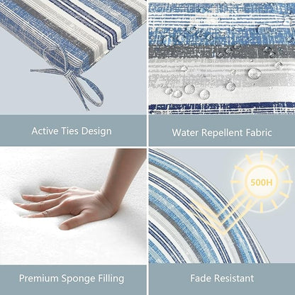 LVTXIII Outdoor Chair Cushions, Fade-Resistant Patio Furniture Cushions Outdoor Chair Pads with Ties for Dining Chairs and Garden Furniture Use, 18.5"x16"x2" 4 Pack, Stripe Layered Blue