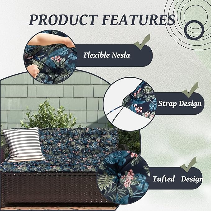2/3 Seater Swing Replacement Cushion, Waterproof Porch Swing Cushions with Backrest, Thickened Bench Cushions for Outdoor Furniture, for Outdoor Patio Swing (Hummingbird, 70.8 * 40in)