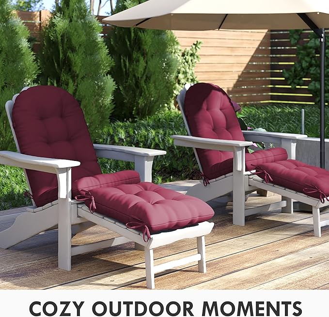 Adirondack Chair Cushion with Ottoman, Folding Adjustable Adirondack Seat Cushions, Waterproof Adirondack Patio Chair Pads for Garden, Deck, or Poolside, Small-Beaujolais-1