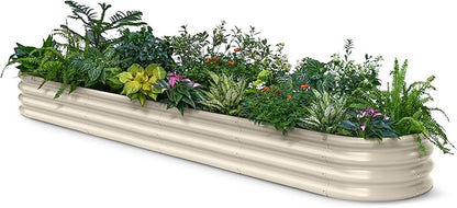 Galvanized Raised Garden Bed 10x2x1 | 8x4x1 ft, 12" Tall Metal Planter Box for Outdoor Plants, Modular Raised Flower Bed with Rust Resistant Coating, Long Planter for Vegetable - Sand Beige