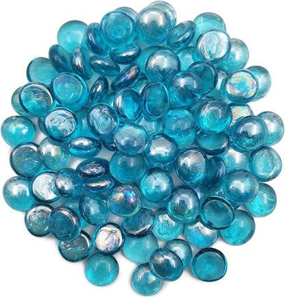 Flat Glass Marbles 1 Pound Vase Filler Fire Pit Glass Pebbles for Indoor Plants, Aquarium Fish Tank Decorations, Home Decor, Fire Pit, Landscaping, Arts Crafts (Ocean Blue)