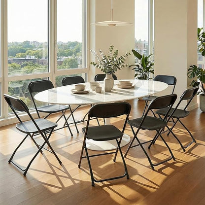 Sweetcrispy Folding Chair 8 Pack, Plastic Foldable Chairs with 330-Pound Capacity, Sturdy Metal Portable Chair, Easy to Use and Store, Outdoor and Indoor, for Home, Office, Party, Comfy, Black