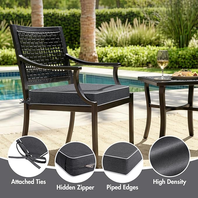 MIULEE Grey Outdoor Chair Cushions Set of 2, 18.5x16x3 Inch Waterproof Patio Seat Cushions for Outdoor Furniture Couch Sofa, 3 Year Color Fastness High Density Foam with Adjustable Ties