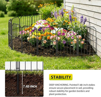 VANCASTLE Decorative Garden Fence, Toatal 10FT(L) x 24IN(H) Outdoor Metal No Dig Fence Animal Barrier, Rustproof No-Tool Assembly Landscape Edging for Yard, Lawn, Patio, Flower Bed-10 Panels Design A