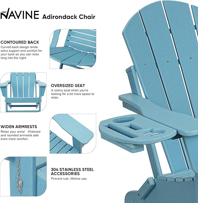 Adirondack Chair Set of 6, HDPE Folding Adirondack Chair with Multifunctional Cup Holder, Weather Resistant Fire Pit Chair for porches, patios, poolsides, Decks.