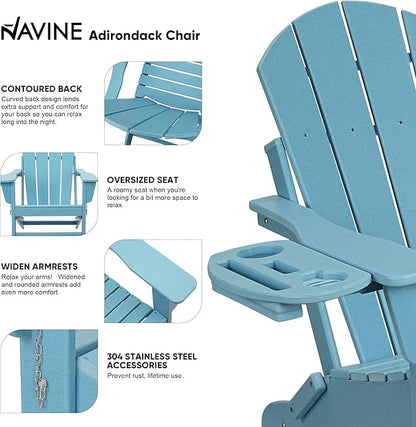 Adirondack Chair, HDPE Folding Adirondack Chair with Multifunctional Cup Holder, Weather Resistant Fire Pit Chair for porches, patios, patios, poolsides, Decks.