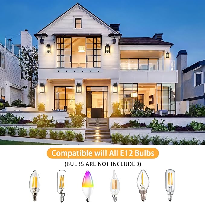 20" Extra Large Outdoor Wall Light, Black Exterior Lighting Fixtures with 3-Light, Waterproof Wall Mount Porch Lantern, Modern Outside Wall Sconce Garage Coach Light with Clear Glass, E12, 1 Pack