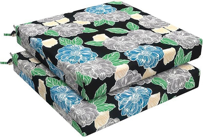 LVTXIII Outdoor Chair Cushions, Water Repellent Patio Furniture Cushions Outdoor Chair Pads with Ties for Dining Chairs and Garden Furniture, 22"x22"x3" Set of 2, Peony Garden