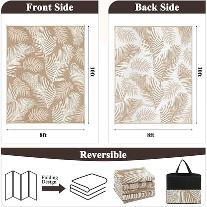 Pauwer Waterproof Outdoor Rug 8x10, Reversible Plastic Straw Patio Camping Rug, Indoor Outdoor RV Mat Carpet for Deck, Camper, Porch, Balcony, Backyard, Picnic, Leaf Brown