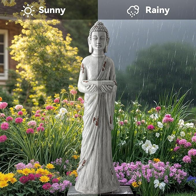 42" Extra-Large Buddha Outdoor Statue with Birdfeeder, Tall Zen Medtative Buddha Figures, Durable Weatherproof MGO Sculpture for Garden, Patio, Yard, Porch or Indoor Home Decor