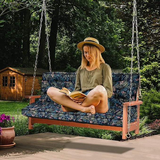 Replacement Cushions for Swing, Waterproof Porch Swing Cushion, 2-3 Seat Replacement Swing Seat Cushion with Backrest and Ties for Patio Backyard Porch Garden (Hummingbird, 40 * 70.8 in)