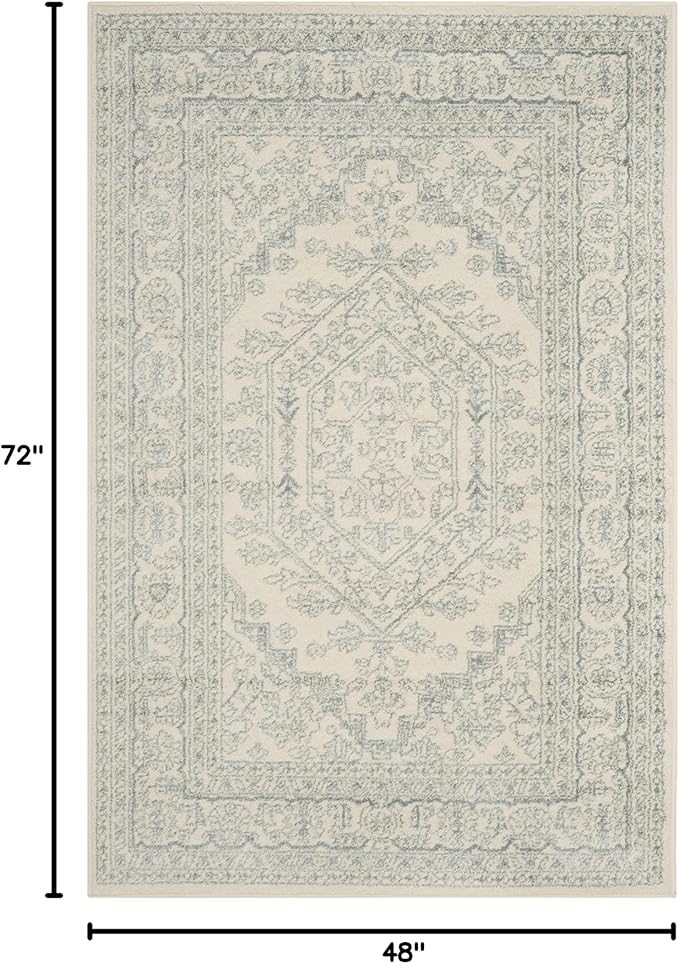 SAFAVIEH Adirondack Collection Accent Rug - 4' x 6', Ivory & Slate, Oriental Medallion Design, Non-Shedding & Easy Care, Ideal for High Traffic Areas in Entryway, Living Room, Bedroom (ADR108S)