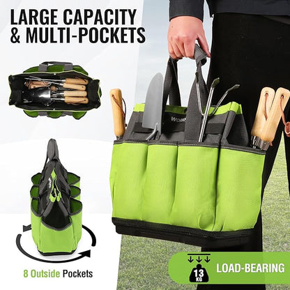 WORKPRO Garden Tool Bag with Waterproof Plastic Base, 8 Pockets Gardening Bag, Heavy Duty Oxford Garden Tote Caddy, Gardening Tool Kit Holder for Indoor and Outdoor(Tools NOT Included)