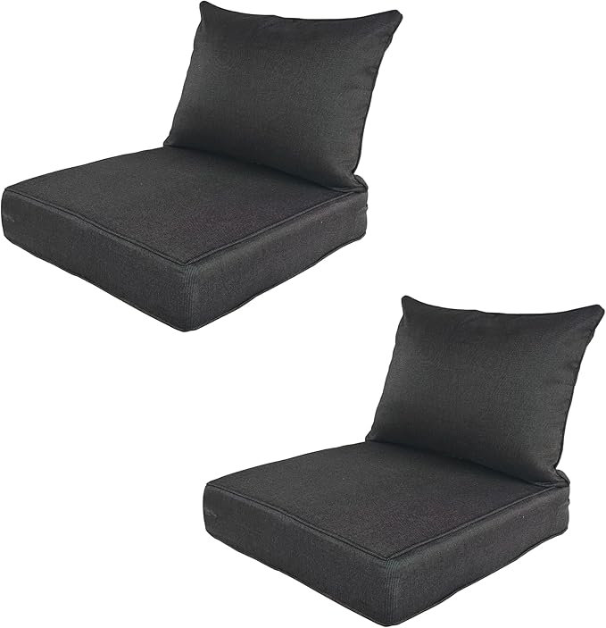 Outdoor Patio Furniture Replacement Cushions,25X25X5 Inch Deep Seat Chair Seat Back Cushion Set,All Weather Breathable Sectional Cushions for Patio Furniture Couch Loveseat,Black 2PCS