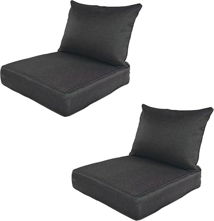 Outdoor Patio Furniture Replacement Cushions,25X25X5 Inch Deep Seat Chair Seat Back Cushion Set,All Weather Breathable Sectional Cushions for Patio Furniture Couch Loveseat,Black 2PCS