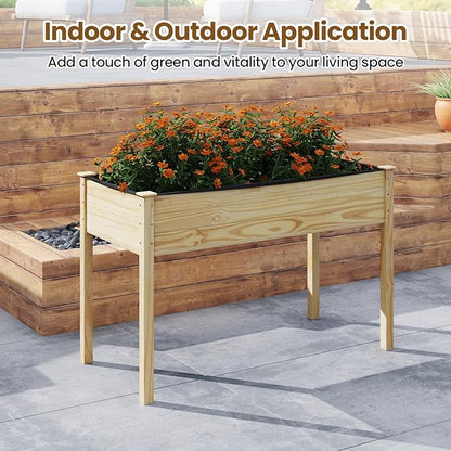 S AFSTAR Wooden Raised Garden Bed with Legs, Planter Box with Liner & Drainage Holes for Vegetable Flower Herb, Indoor Outdoor Elevated Gardening Box for Backyard Patio Balcony