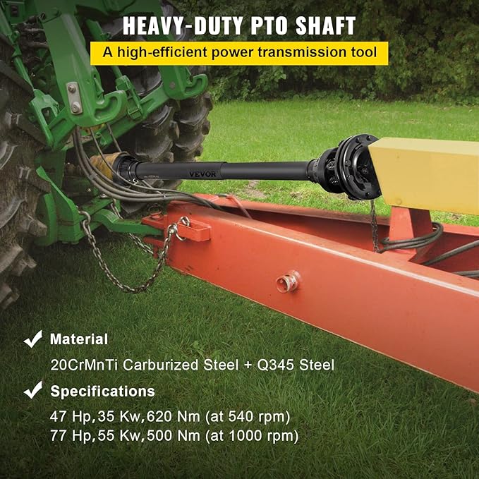 VEVOR PTO Shaft, 1-3/8" PTO Drive Shaft, 6 Spline Both Ends PTO Driveline Shaft, Series 5 Tractor PTO Shaft, 43"-57" Brush Hog PTO Shaft, Black PTO Shaft w/Slip Clutch for Bush Hog/Finish Mower