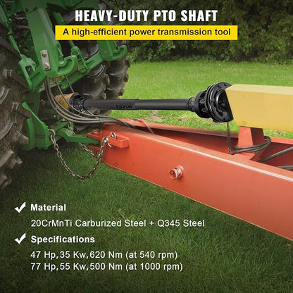 VEVOR PTO Shaft, 1-3/8" PTO Drive Shaft, 6 Spline Both Ends PTO Driveline Shaft, Series 5 Tractor PTO Shaft, 43"-57" Brush Hog PTO Shaft, Black PTO Shaft w/Slip Clutch for Bush Hog/Finish Mower